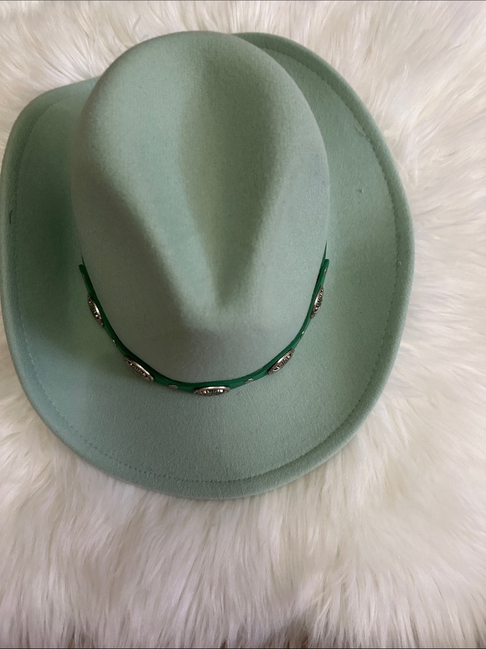 Vince Camuto Mint Green Felt Western Hat with Decorative Band